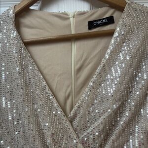 Chic Sequin Wrap Dress in Gold